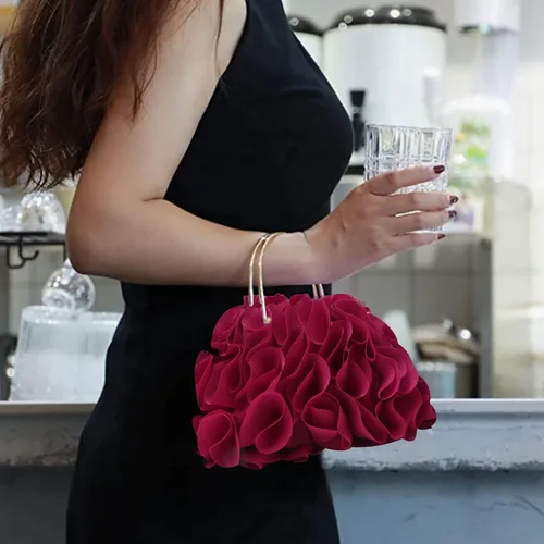 Miniatura 6 de Lanpet Bolsos de mano florales para mujer, bolso de noche de flores de satén, bolsos de fiesta de graduación