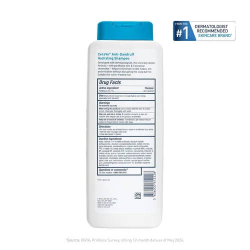 Miniatura 11 de CeraVe Champú Hidratante Anticaspa, Tratamiento de Caspa con Zinc Piritiona al 1% con Ceramidas, Niacinamida y Ácido Hialurónico, Ayuda a Eliminar