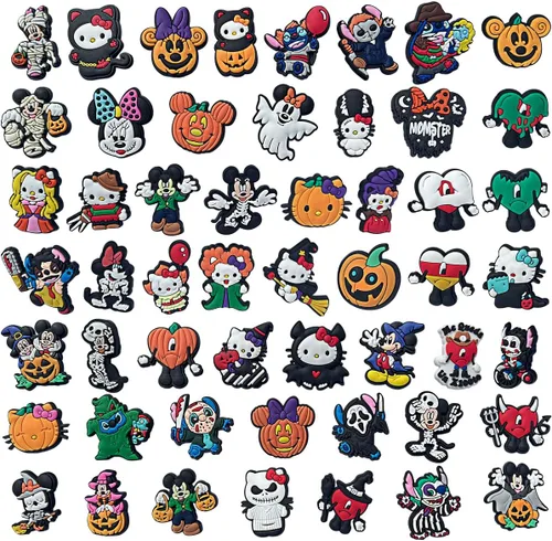 53 dijes de zapatos de película de terror de Halloween para zapatos tipo zueco y dibujos animados para adolescentes, niños, niñas, hombres y