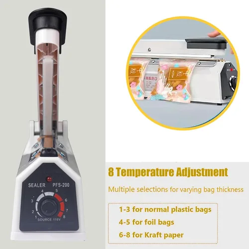 Miniatura 5 de Sellador térmico de impulso Sellador de bolsas de impulso de 8 pulgadas Máquina de sellado de bolsas de polietileno Sellado de calor Más cerca