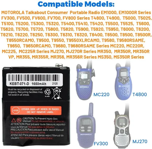 Miniatura 2 de Paquete de 2 baterías recargables de radio bidireccional de 3.6 V 1650 mAh para Motorola 53615 KEBT-071A KEBT-071B KEBT-071C KEBT-071D Talkabout