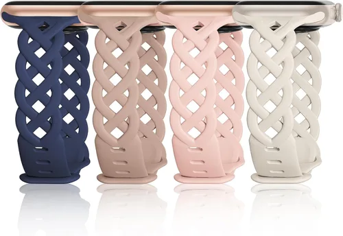 Miniatura 8 de iWabcertoo - Bandas delgadas de silicona compatibles con Apple Watch de 40mm, 38mm, 41mm, 44mm, 45mm, 46mm, 49mm, 42mm, con encaje trenzado floral
