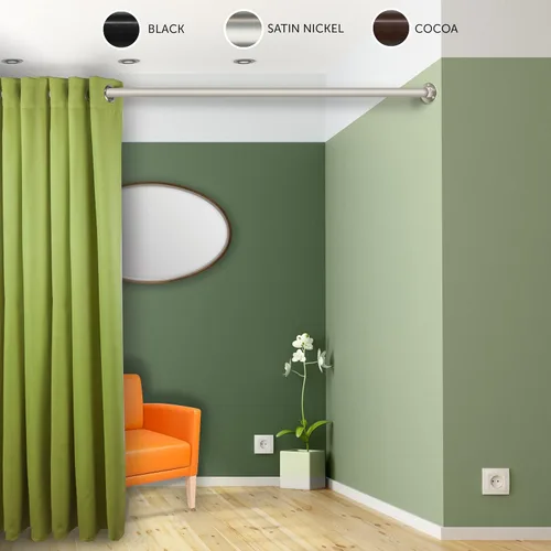 Miniatura 2 de Rod Desyne Varilla divisora ajustable de pared de alta calidad de 1.5 pulgadas con juego de enchufes, 48 x 84, níquel satinado