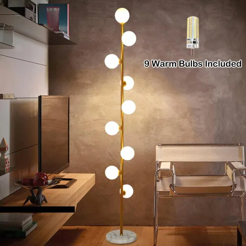 Miniatura 2 de Hsyile Lighting KU300198 Lámpara de pie elegante y acogedora moderna creativa para sala de estar, dormitorio, oficina, 9 luces Dorado