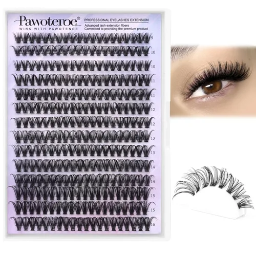 Miniatura 18 de Extensiones de pestañas Pawotence, racimos de 280 piezas, pestañas individuales en racimo, extensiones de pestañas 50D, mezcla de 9-16 mm, racimos