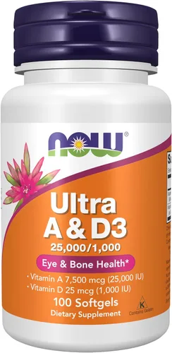 NOW Suplementos, Vitamina A y D3 25,000/1,000 UI, Salud de los Ojos*, Nutrición Esencial, 100 Cápsulas Blandas