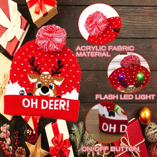 Miniatura 4 de YOEYEZO Gorro de Navidad LED de invierno de punto de ganchillo Beanie Santa Hat para mujeres y hombres
