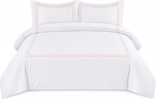 Miniatura 27 de BedDecor Lujoso juego de funda de edredón de algodón egipcio de 400 hilos, 1 pieza con hermoso bordado de 2 rayas