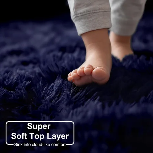 Miniatura 2 de Amdrebio Alfombra Redonda Azul Marino Oscuro de 4 Pies para Habitación de Niños Dormitorio, Alfombras de Área Circulares de Felpa Shag Esponjosa