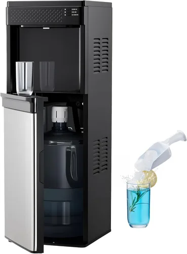VEVOR Dispensador de agua con máquina de hielo, dispensador de agua de pie 3 en 1, 33 libras/24 horas, 9 cubos/7 minutos de fabricación de hielo