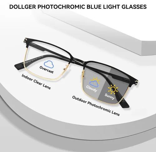 Miniatura 2 de Dollger Gafas de luz azul para hombre, rectángulo de metal, con bloqueo de luz azul, lentes fotocromáticos de moda para computadora