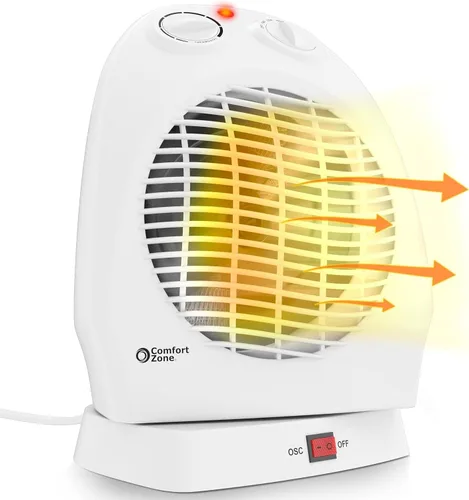 Miniatura 9 de Comfort Zone Calentador de espacio oscilante con termostato ajustable, de escritorio, ventilador forzado, portátil, sensor de sobrecalentamiento