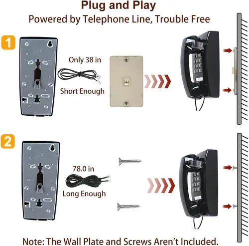 Miniatura 8 de Timbre de teléfono retro de pared para encendido/apagado, diseño clásico del teléfono 2544, teléfono vintage montado en la pared con base de metal