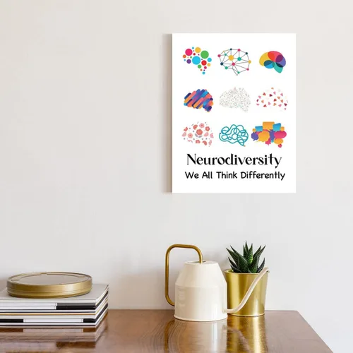 Miniatura 3 de JANLAN We All Think Differently Neurodiversity - Lienzo decorativo de pared para psicólogo, consejero escolar, terapia de oficina, decoración