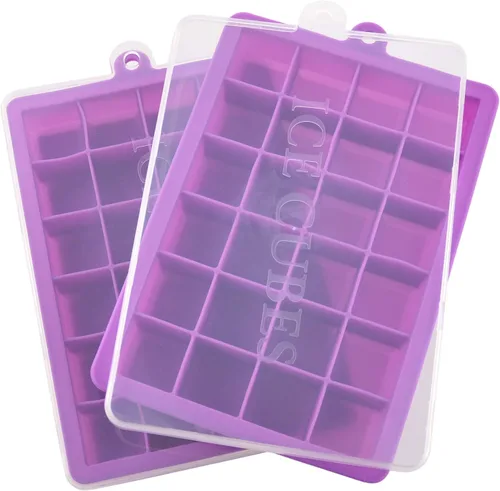 Bandeja para cubitos de hielo, bandejas cuadradas de silicona para cubitos de hielo apilables de fácil liberación con tapa extraíble, 24 cavidades
