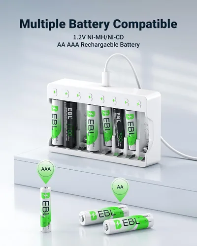 Miniatura 5 de EBL Baterías AAA Recargables con Cargador, 1100mAh NiMH, 1.2V, Recarga hasta 1200 veces, Baterías Triple A para Teléfono Inalámbrico (Paquete de 16)