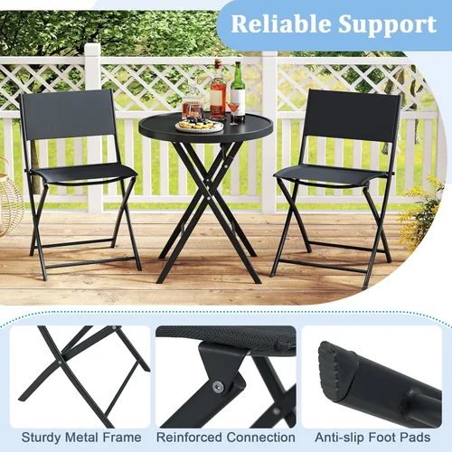 Miniatura 4 de HAPPYGRILL Juego de 3 piezas plegables para patio, juego de conversación al aire libre con mesa auxiliar y 2 sillas de patio, juego de comedor
