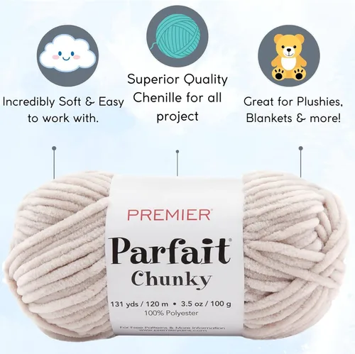 Miniatura 2 de Premier Yarns Parfait Chunky Mushroom 1150-41 (6 madejas - mismo lote de tinte) Peso S Bulky #6 Hilo de poliéster para ganchillo y punto con bolsa