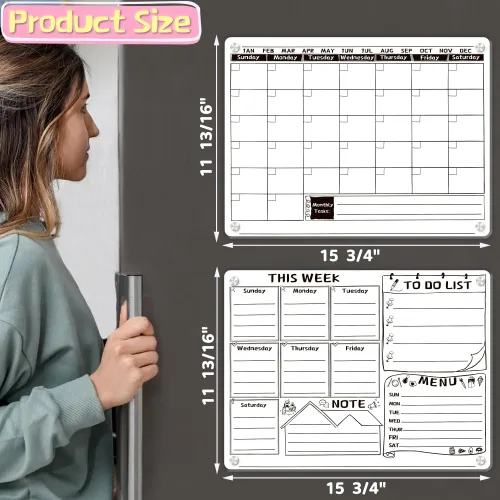 Miniatura 6 de Pizarra blanca magnética acrílica para refrigerador, calendario acrílico para refrigerador, pizarra blanca de borrado en seco para refrigerador