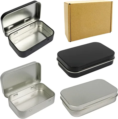 Miniatura 8 de Millennial Essentials Paquete de 10 recipientes rectangulares de metal con bisagras vacías de 3.75 x 2.45 x 0.8 pulgadas, mini caja portátil negra
