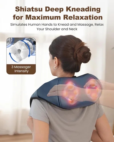Miniatura 2 de Beleduc Masajeador de cuello inalámbrico para aliviar el dolor de tejido profundo, masajeador Shiatsu cuello hombros con calor, masajeador eléctrico