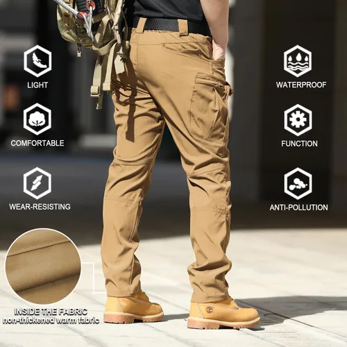 Miniatura 2 de FLYFIREFLY Pantalones de senderismo para hombre, ligeros, impermeables, pantalones tácticos con múltiples bolsillos (sin cinturón)