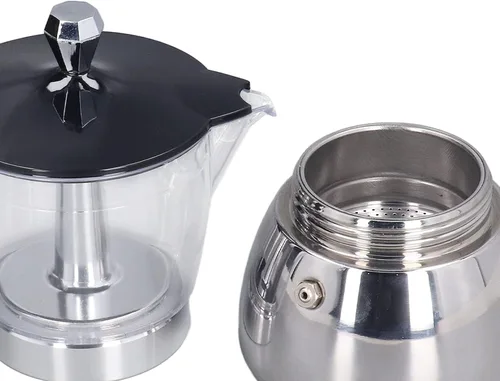Miniatura 4 de Cafetera de acero inoxidable de 6 tazas con tapa de ABS transparente, cafetera duradera para uso doméstico y exterior