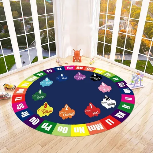 Miniatura 15 de Alfombra redonda para sala de juegos para niños, 3 pies, con letras coloridas del número ABC, alfombra de preescolar para guardería, aula, alfombra