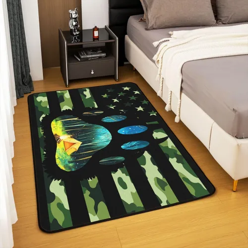 Miniatura 4 de Erosebridal American Flag Area Rugs 3x5 for Bedside Kitchen Army Green Camo Washable Rug Bear Claw Hunting Theme Decorative Accent Rug Camoflage