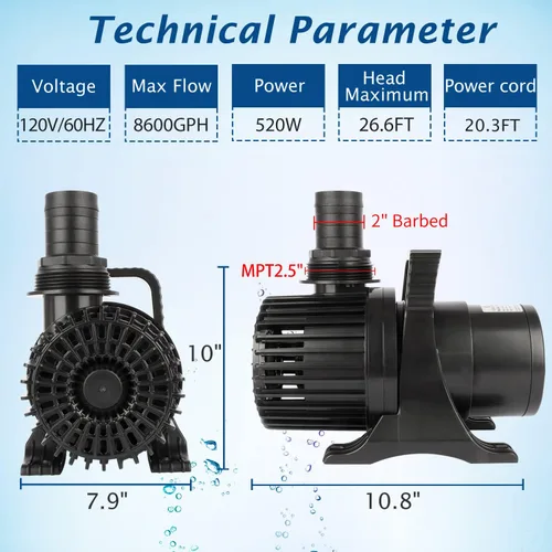 Miniatura 4 de WaterRebirth (8600GPH 520W, UL listado) Fuente de agua sumergible de alto flujo acuario estanque de sumidero bomba de cascada eléctrica PS-8600