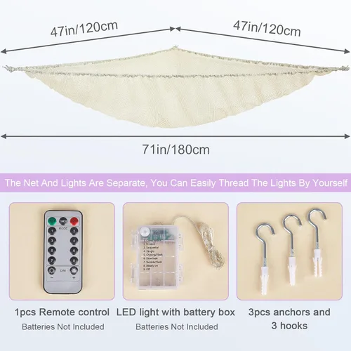 Miniatura 2 de Unicorn Castle Hamaca de red para animales de peluche, almacenamiento de juguetes para niños con luz LED, organizador de juguetes de felpa
