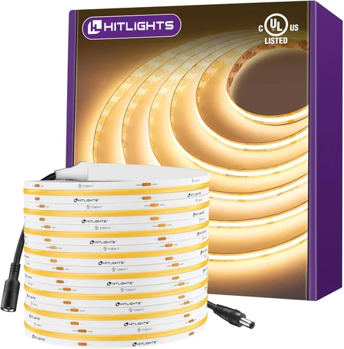 Miniatura 12 de HitLights - Tira de luces LED COB de color blanco cálido de 3000 K, cinta de luz de alta densidad de 32.8 pies de 24 V, 5120 LED, 350+ lm/pies, CRI