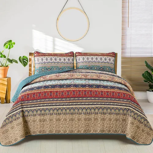 Miniatura 11 de WONGS BEDDING Juego de edredón bohemio tamaño Queen, juego de ropa de cama bohemio negro, colcha ligera para decoración de cama para todas