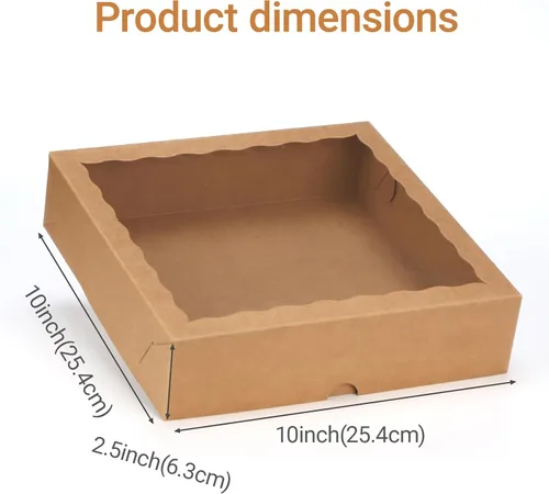 Miniatura 3 de TEMLQPACK 6 piezas cajas de panadería marrones de 10 x 10 x 2.5 pulgadas con ventana, tartas, galletas, fresas cubiertas de chocolate, corazón