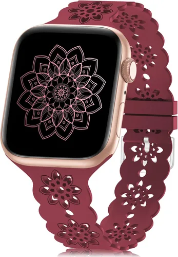 Miniatura 21 de Floral Silicone Band Compatible with Apple Watch Bands 38mm 40mm 42mm 44mm 41mm 45mm 49mm Women Men, Design Wristbands Soft Breathable Watch Bands