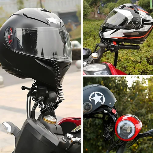 Miniatura 6 de HZEL Cerradura para casco de motocicleta, cerradura retráctil de cable de bicicleta pequeña con código de combinación de 4 dígitos, accesorios