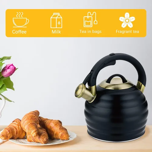 Miniatura 7 de Tetera de Té para Estufa Superior con Silbato, Tetera de 3.2 Quarts de Acero Inoxidable con Asa Ergonómica Resistente al Calor