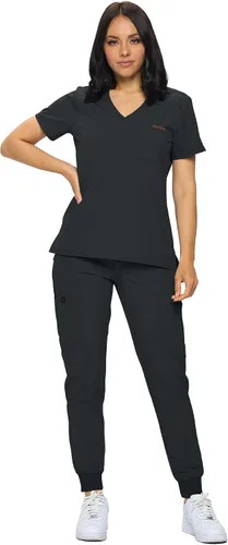 Miniatura 3 de MONARCH UNIFORMS Conjunto de ropa quirúrgica elástica para mujer en pantalones regulares y pequeños con parte superior para mujer