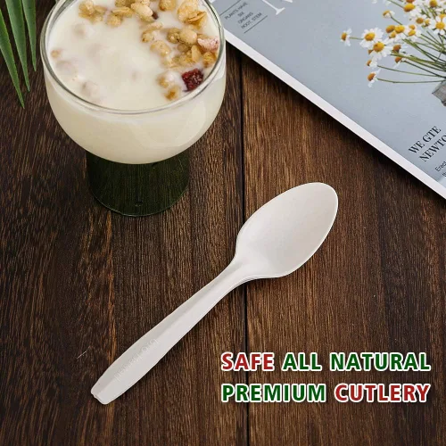Miniatura 3 de Cucharas compostables ecológicas, 150 cucharas desechables hechas de almidón, utensilios biodegradables duraderos y resistentes al calor, ideales