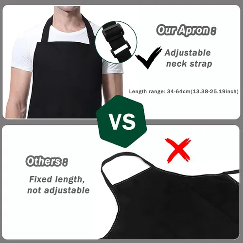 Miniatura 4 de Paquete de 4 delantales negros impermeables, delantales ajustables con 2 bolsillos para hombres y mujeres, delantal de trabajo profesional