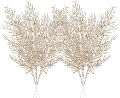Tallos con Purpurina de Navidad 24 piezas Ramas de Pino Artificial para Adornos de Árbol de Navidad, Rellenos, Corona de Navidad DIY, Manualidades,