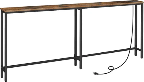 Miniatura 10 de HOOBRO - Mesa de consola estrecha de 63" con estación de carga, mesa de sofá de 5.9" con 2 tomas de corriente y puertos USB, mesas largas de entrada