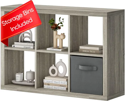 Miniatura 38 de furtble Estantería organizadora de almacenamiento de 8 cubos, moderna estantería abierta de madera, estante de exhibición multifuncional para sala