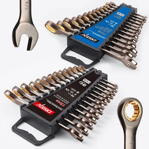 Miniatura 10 de DISEN Juego de llaves de trinquete de 90 dientes, 8 piezas, juego de llaves de trinquete de cabeza flexible métrica 8 10 12 13 14 15 17 19 mm