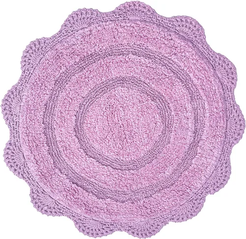 Chardin home Alfombra de baño de ganchillo lavanda, 100% algodón redondo con borde de ganchillo artesanal hecho a mano, 24 pulgadas de diámetro,