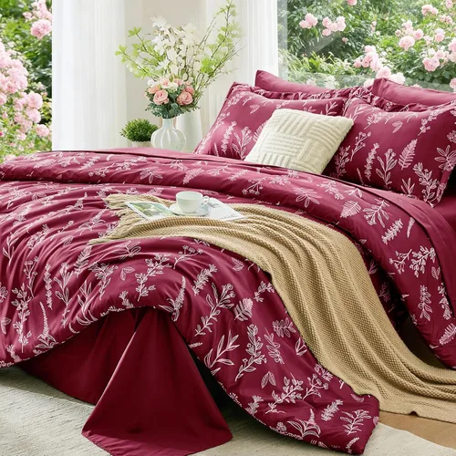 Miniatura 52 de MUXHOMO Juego de edredón tamaño individual XL, elegante juego de cama con estampado floral en una bolsa, 5 piezas, ultra suave y transpirable
