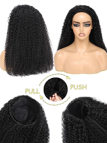Miniatura 3 de Peluca de cabello humano rizado de 16 pulgadas para mujeres negras 3 en 1, sin costuras, con volteo por la mitad, sin pegamento, densidad 220