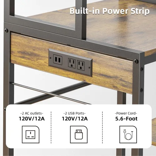 Miniatura 5 de Toutrop Mini gabinete de nevera con estantes de almacenamiento, soporte para microondas con 2 salidas AC/2 USB, gabinete de barra de café
