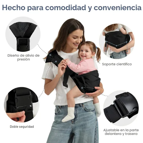 Miniatura 6 de Transportador de transporte para niños pequeños de 8 a 40 libras, ajustable, talla única, asiento de cadera, portabebés recién nacido, diseño Malla
