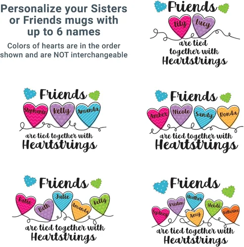 Miniatura 5 de Let's Make Memories Taza personalizada para hermanas – Taza de café personalizada – Heartstrings – 2–6 nombres – Mango blanco – 15 oz Sisters